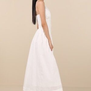 Lulus Zahrah White Eyelet Embroidered Button-Front Midi Dress